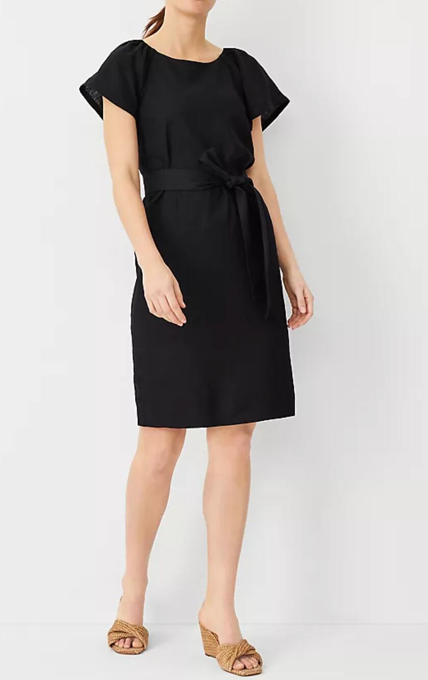 Ann Taylor Linen Blend Boatneck Shift Dress - Size 10 Black